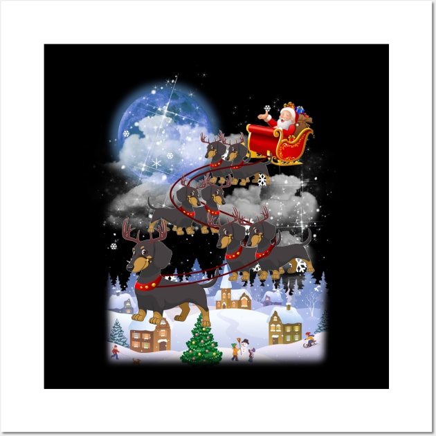 Santa Clause Drives Dachshund Reindeer Sleigh Wall Art by TeeAbe